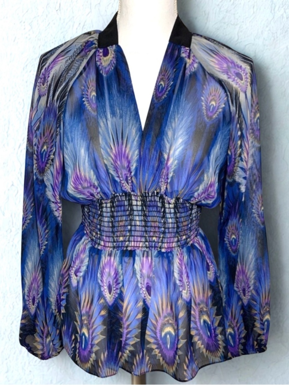 NWT 382 Three Eighty Two Peacock Top Blouse Women Size Medium